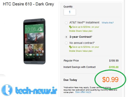 HTC Desire 610 تنها با قیمت 99 سنت در قرارداد AT&T