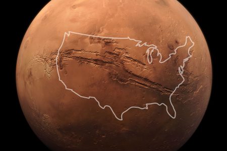 دره Valles Marineris در مریخ بزرگترین دره منظومه شمسی محسوب می شود