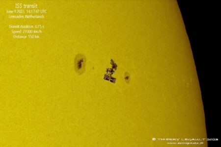 ثبت تصویر گذر ایستگاه فضایی از مقابل خورشید